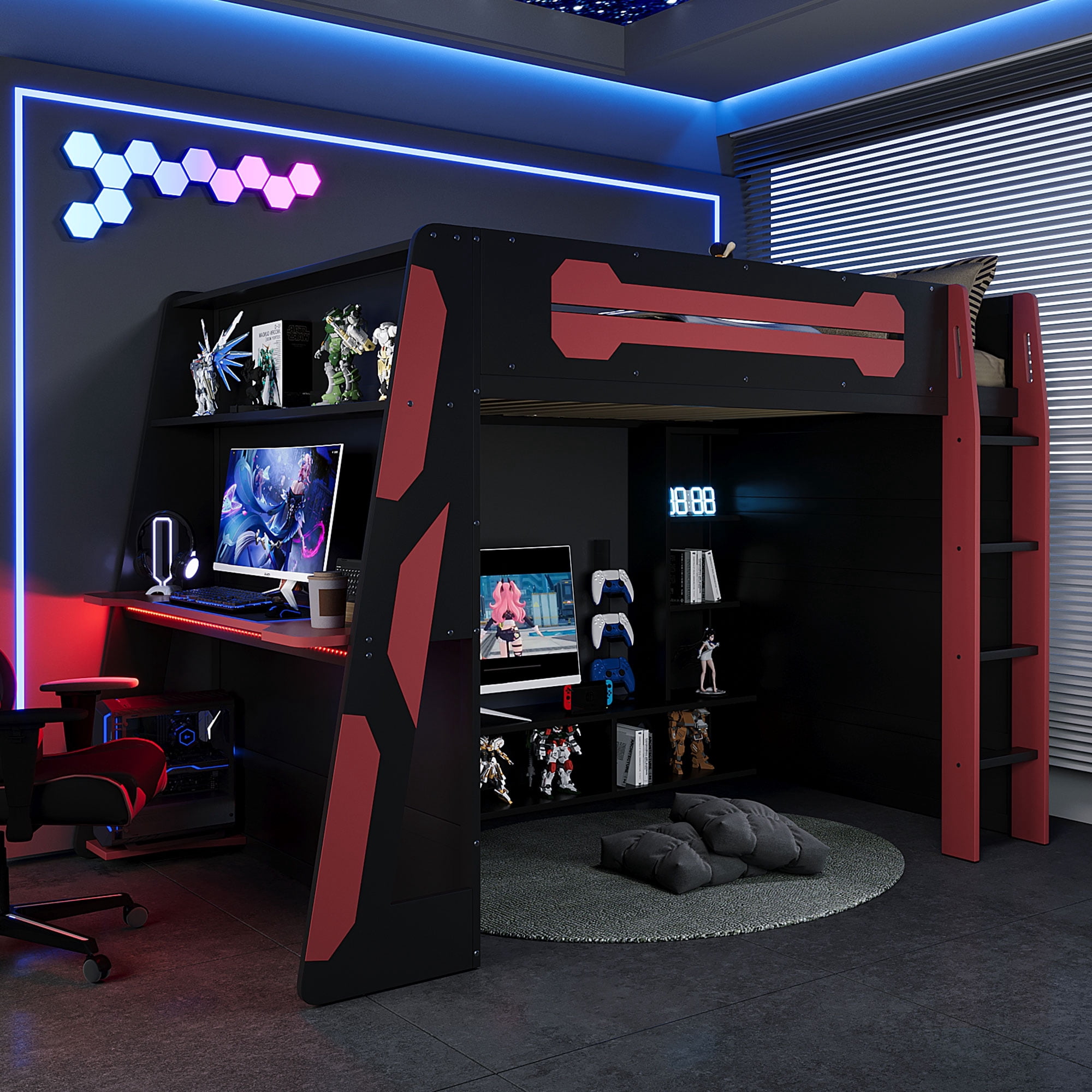 Lit mezzanine en bois Noble House avec bureau, rouge