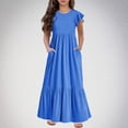 thumbnail image 1 of VKOYWKM Robe Décontractée pour Filles Été à Volants Manches Courtes Robes à Étages Décontractées Col Ras du Cou Ample Évasée Robe Maxi avec Poches pour 6-12 Ans, 1 of 6