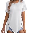 thumbnail image 2 of Nouveau d'Été pour Femmes T-Shirt à Col Rond pour Femmes à Manches Courtes Boutonné, 2 of 8