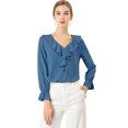 thumbnail image 1 of INSPIRE CHIC Women's Ruffle V Neck Elegant Office Work Chiffon Blouse Top, 1 of 6