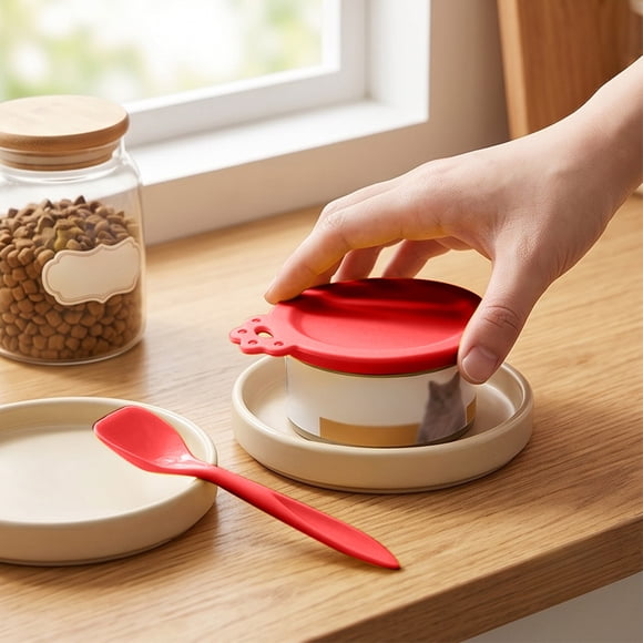 3-in-1 Silicone Pet Can Lids for Dog and Cat Food, Airtight Universal Sealing Covers with Spoon, Food Grade Reusable Fresh Keeping Set