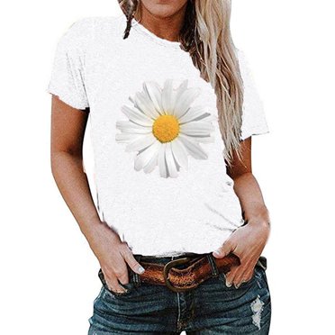 XZNGL Plus Size Women Short Sleeve Floral Printed Sunflower O-Neck Tops T-Shirt Blouse