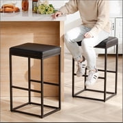 Toytexx 2-Piece Bar Stool Set, 30-Inch Bar Height, PU Leather Upholstered Seat with Metal Frame, Footrest and Non-Slip Feet, Black