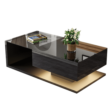 Coffee Table, High-Gloss Black, Side Tables, Coffee Tables with Glass and LED Effect