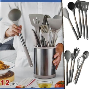 WIFKLSIIPG Ustensiles de cuisine à usage 11 Pièces de cuisine en silicone et acier inoxydable de qualité alimentaire avec seau de rangement rotatif pour une cuisson et une organisation faciles