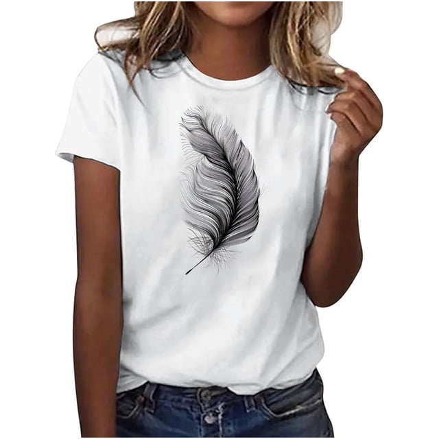 Plebaso T-Shirt Imprimé pour Femme Décontracté à Manches Courtes, T-Shirt Graphique à Col Rond, T-Shirts Amples d'Été 2025