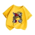 thumbnail image 3 of LUOGENLI T-Shirt pour Filles Enfant Filles Mignon Imprimé Graphique Col Rond Manche Courte Tee Été Décontracté T-Shirt Maxi Hauts Ensemble Été Jaune 3-4 Ans, 3 of 5