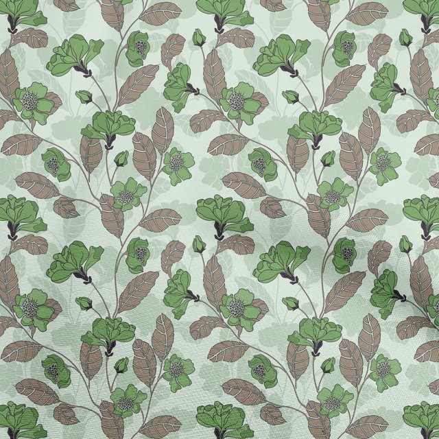 oneOone Tissu Popeline de Coton Vert Floral Rétro Matériel de Couture Imprimé Tissu au Mètre 42 Pouces de Large