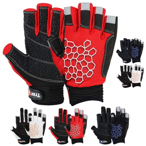 MRX Gants de Boxe et D\'entraînement Physique pour la Voile Gants Adhésifs Palmier Kayak Canot Pêche Doigts Courts Multicolores (Noir/rouge, 2TG)