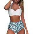 thumbnail image 1 of New Years 2022 Women Vintage Swimsuit Two Piece Retro Halter Ruched High Waist Print Bikini Set, 1 of 6