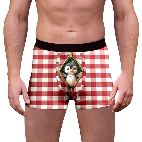 FhsagQ Underwear Mens Underwear Trunks Cotton Men's Christmas Underwear Penguin Checkered Pattern Print Underwear Novelty Festive Party Shorts Mens Underwear Briefs Long Super Fit XL