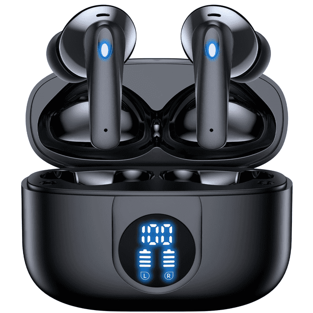 VEAT00L P91 Écouteurs Sans Fil, Écouteurs Bluetooth V5.4 Stéréo avec Micros à Réduction de Bruit, Lecture 60 H avec Double Affichage LED, Écouteurs Intra-Auriculaires