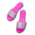 thumbnail image 1 of Womens Flat Sandals Rhinestone Clear Strap Open Toe Colorful Blingbling Non Slip Lightweight Breathable Summer Beach Sandals Hot Pink, 1 of 5