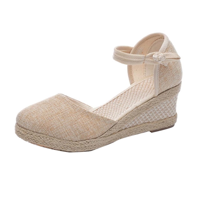 yulier Sandales Compensées Espadrilles à Plateforme à Bout Fermé pour Femmes, Talons Hauts Confortables, Chaussures d'Été pour Femmes avec Boucle Ajustable