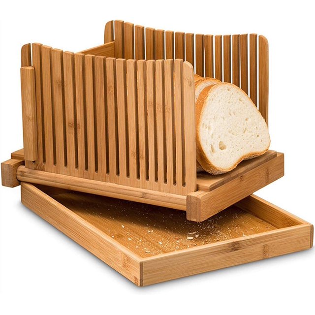 Trancheuse à Pain en Bambou avec Planche à Découper Trancheuse à Pain Pliable Réglable pour Pain Fait Maison Gâteaux