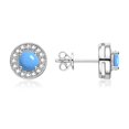 thumbnail image 2 of RYLOS Halo Designer Matching Set Sterling Silver: Ring, Earring & Pendant Necklace. Gemstone & Diamonds, 4MM Turquoise December Birthstone; Size 10, 2 of 9