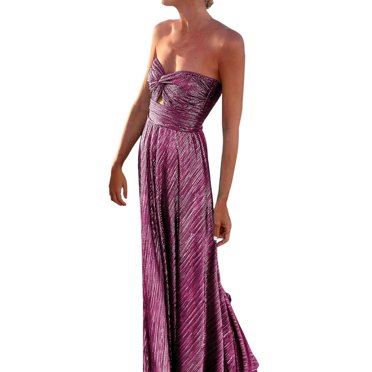 ZIZOCWA Short Sleeve Maxi Dress Split Dress for Women Women‘S Temperament Bronzing Chest Wrap Dress Summer Fashion Off Shoulder Chic Maxi Dress Elegant Pleated Hollow Out Party Dresses Wo