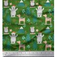 thumbnail image 1 of Soimoi Green Georgette Viscose Fabric Bear & Reindeer Cartoon Print Sewing Fabric Yard 42 Inch Wide, 1 of 5