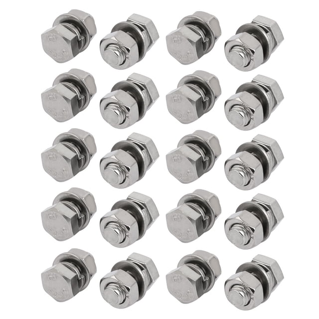 Unique Bargains 20 Ensembles M8x20mm Boulons Hexagonaux en Acier Inoxydable 304 avec Kit d'Assortiment d'Écrous et de Rondelles