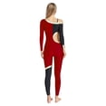 thumbnail image 2 of Raenseen Womens' Long Sleeve Unitard Gymnastics Ballet Dance Bodysuit Metallic Color Block Jumpsuit Burgundy XXL, 2 of 5