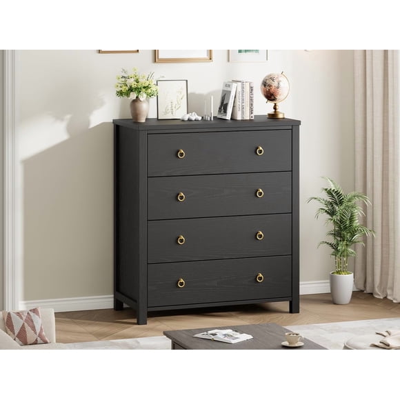 Tall Dresser for Bedroom – 37" Chest of Drawers with 4 Drawers, Nightstand, Clothes Storage Cabinet for Bedroom, Nursery, Living Room, Closet, Hallway – Black