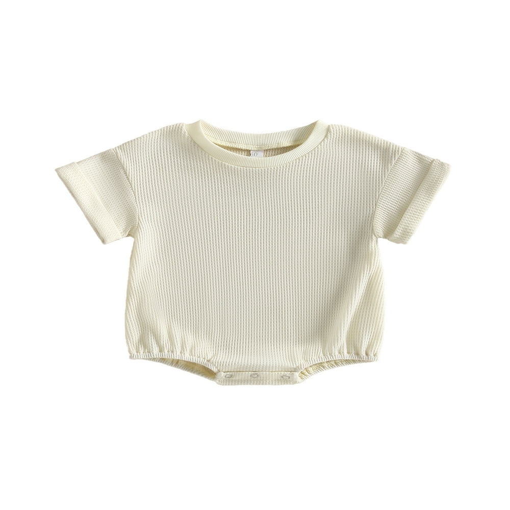 Barboteuse Unisexe Bébé Garçon Fille à Manches Courtes en Tricot Gaufré, Justaucorps à Bulles, Col Rond, Vêtements d'Été
