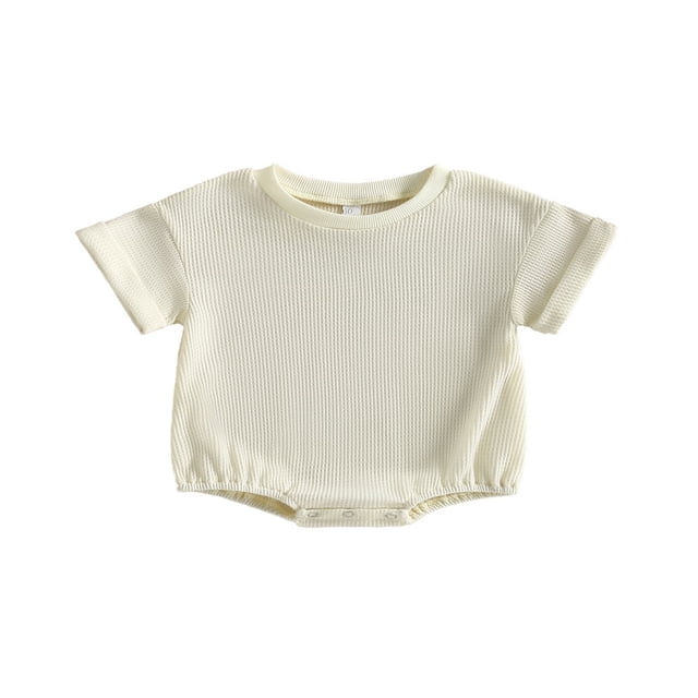 Barboteuse Unisexe Bébé Garçon Fille à Manches Courtes en Tricot Gaufré, Justaucorps à Bulles, Col Rond, Vêtements d'Été