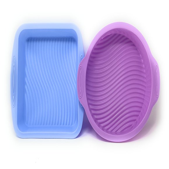 Silicone Bakeware Set Includes 8.75“ Round Cake Pan & 8“Square Pan  Non-Stick Food Grade Silicone Molds for Baking Cakes Brownies & More  Colors Vary
