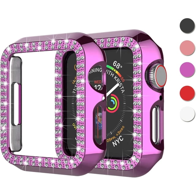 KOMI Bling Case Compatible For Apple Watch 38mm 40mm 42mm 44mm, Crystal Diamond Apple Watch Protector Case Slim PC Anti-Scratch Bumper Frame Protective Cover For iWatch Series SE/6/5/4/3/2/1 Purple