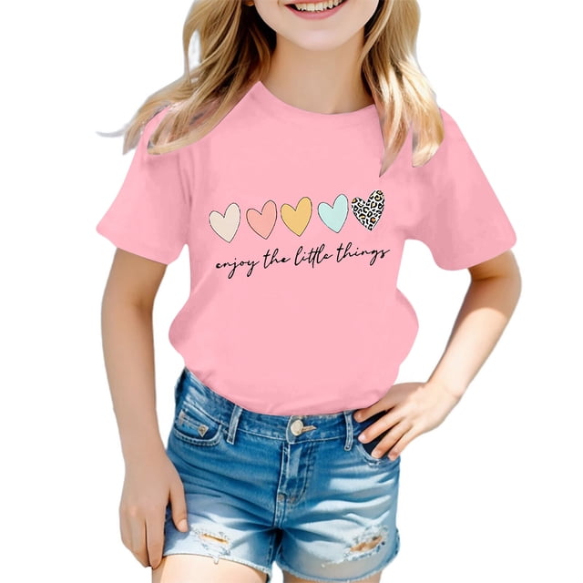 2025 T-Shirts Blancs Mignons à Imprimé Graphique pour Filles Col Rond Manches Courtes T-Shirts Graphiques pour Filles 7-8 Tee Été Décontracté T T-Shirts à Manches Courtes pour Filles Chemise
