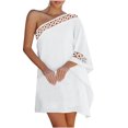 thumbnail image 2 of Gspmoly Robes d'Été pour Femmes 2025, Robe pour Femmes à Épaules Asymétriques en Dentelle à Empiècements, Manches Courtes, Robe à Épaules Asymétriques Longueur Genou, Robes de Soirée pour Femmes Économies d'Été, 2 of 5