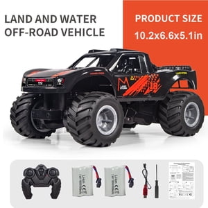 Jouets amphibies de camion de télécommande, 1:16 Tous les terrains 4WD hors route RC Voiture étanche, RC Monster Truck pour les garçons/filles, Jouets de piscine pour enfants Cadeaux, Rouge , 2 Piles