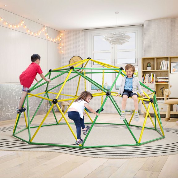 Gymax Dôme d'Escalade avec Balançoire 10 Pi, Gymnase Jungle pour Enfants, Barre de Singe, Jouets d'Escalade pour l'Extérieur