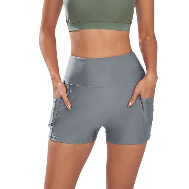 B91xZ Womens Tummy Control Swim Shorts Women Ruched High Waisted Bikini Bottom Swimsuit,Gray M