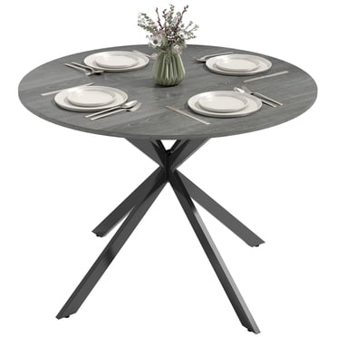 Table à Manger Ronde de 40 Pouces pour 4, Table de Cuisine avec Pattes en Acier, Gris Vieilli