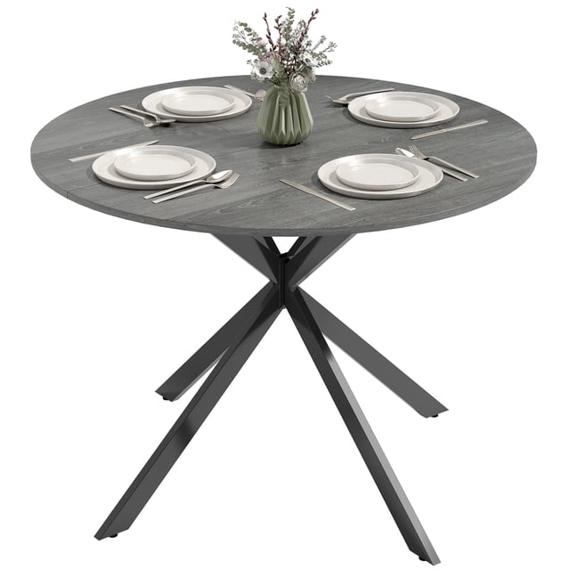 40" Round Dining Table for 4 Kitchen Table with Steel Legs, Distressed Grey