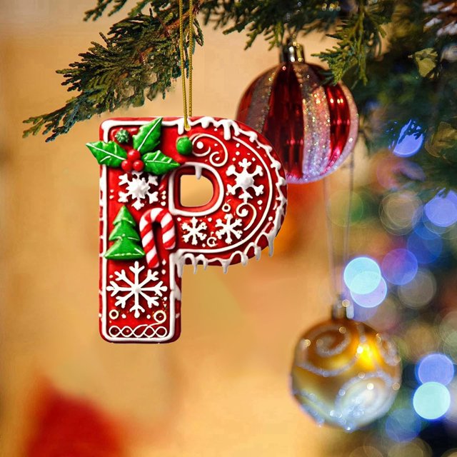 Hbdhejl 26 Pieces Red Letters Christmas Tree Decorations Candy Cane Letters With Berry Pattern Mini Alphabet Hanging Ornaments Party Home 2D Acrylic Christmas Tree