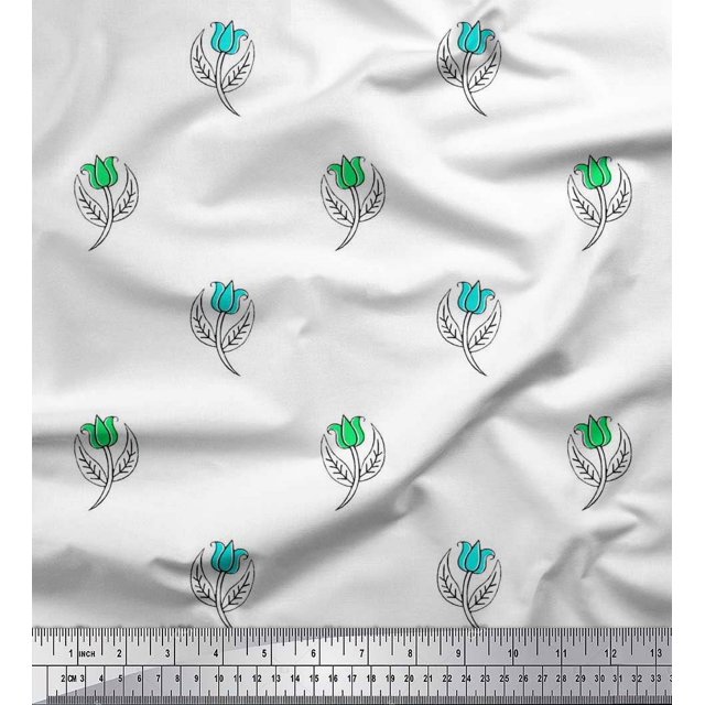 Soimoi Modal Satin Fabric Leaves & Floral Block Print Sewing Fabric Yard 42 Inch Wide