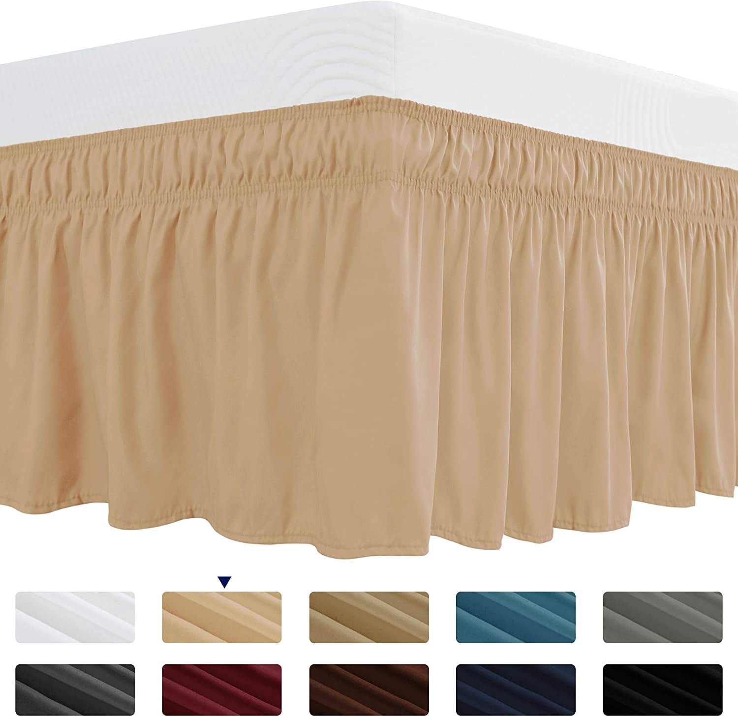 Subrtex Easy Fit Bed Skirts , Wrap Around Dust Ruffle with Long Tailored Drop