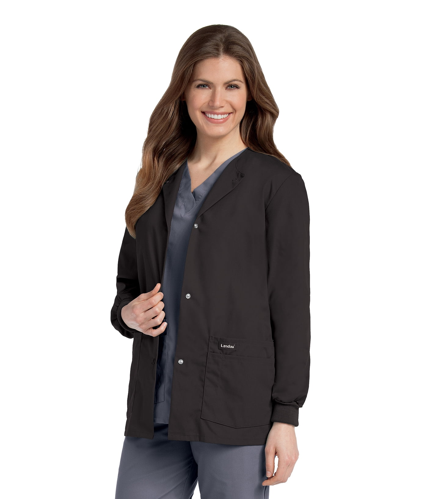 Landau Essentials Women's Classic Relaxed Fit 4 Pocket Crew Neck Scrub Jacket