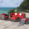 thumbnail image 1 of Gymax 6PCS Patio Conversation Set Rattan Sectional Furniture Set w/ Red Cushions, 1 of 10