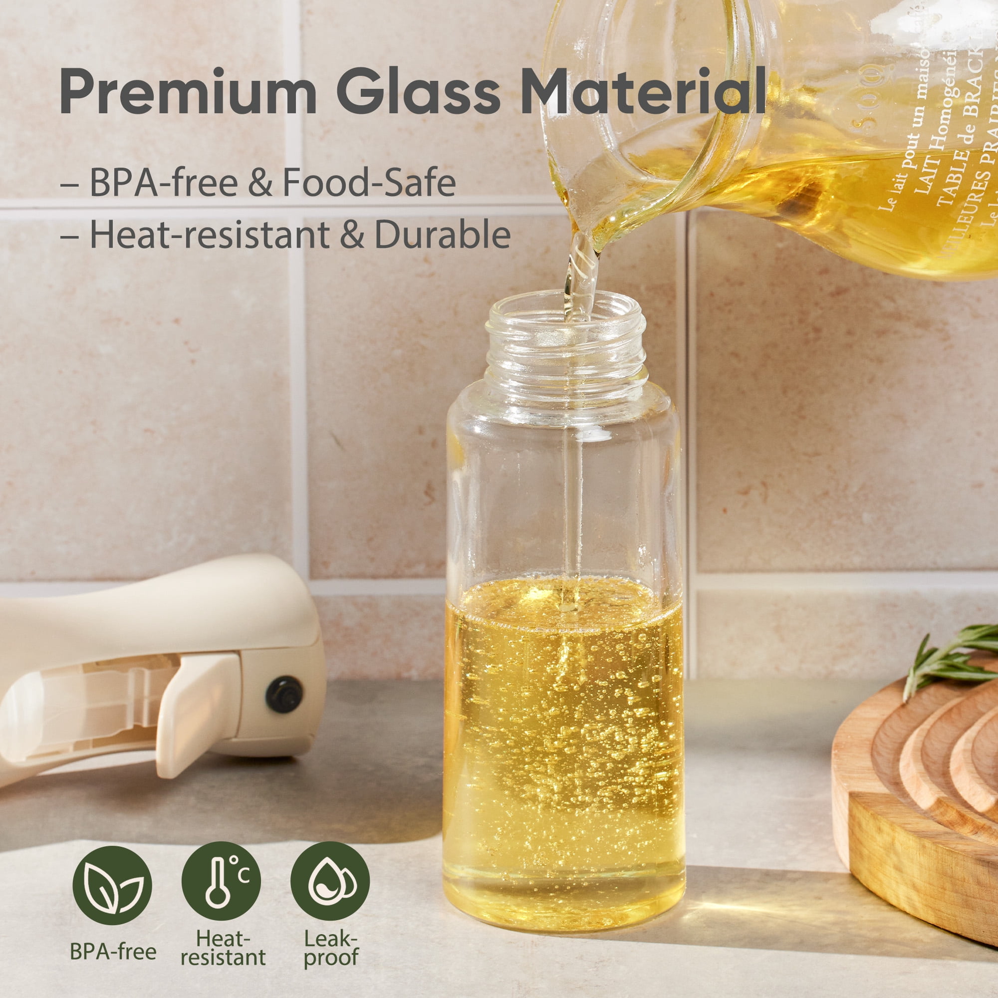 Carote Kitchen Oil Sprayer with Fine Mist & Portion Control, Refillable Glass Olive Oil Cooking Spray Bottle for Air Fryer, Salad, BBQ, 7.5oz