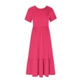 thumbnail image 3 of Robes pour Femmes 2024 Été Surdimensionnée Décontractée à Manches Courtes Col Rond Robe Décontractée Fluide à Étages Maxi de Plage avec Poches Rabais de 50 % Liquidation!, 3 of 5
