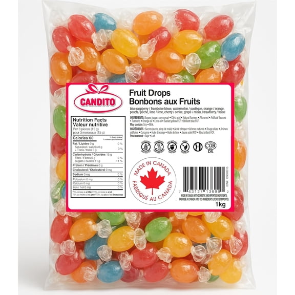 Candito Fruit Drops 1 kg - bulk Clean Candy  - Peanut & gluten free, vegan, Kosher