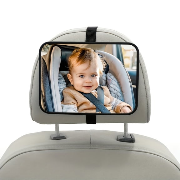 HCBY Baby Car Mirror, 7.4x5.3 Inch Shatterproof Wide Angle Mirror, 360° Adjustable Headrest Mounted Mirror, Tool-Free Install Rear Facing Infant Observation Mirror
