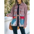 thumbnail image 4 of Women'S Loose Lapel Long-Sleeved Denim Patchwork Jacket Retro Raw Edge Mid-Length Jacket Brick Red M, 4 of 6