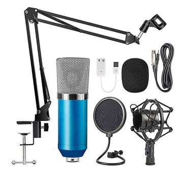 Amdohai Microphone à Condensateur BM700 Professionnel Microphone d'Enregistrement Sonore Micro KTV Chant Kit d'Enregistrement de Studio Bleu