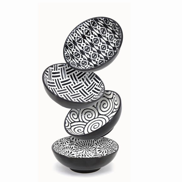 Hometrends bol à trempette mini rond 60ML, motifs assortis noir et blanc, grès