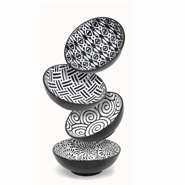 Hometrends Mini Round Dip Bowl 2oz Asst'd Black & White Pattern, Stoneware