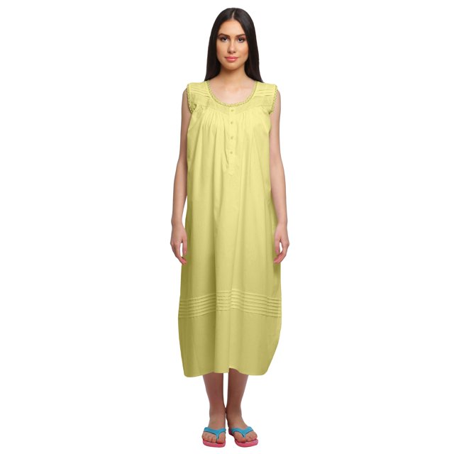 Moomaya Robe de Nuit d'Allaitement Unie à Col Rond pour Femmes en Coton